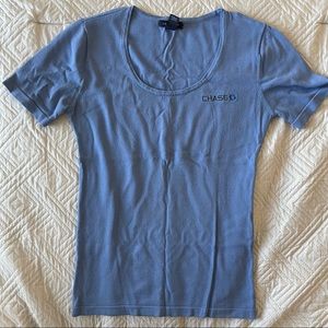 Lands End Chase Bank blue shirt sleeve sweater. Size S